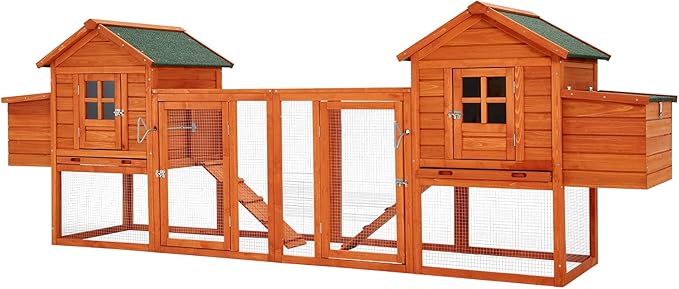 U-MAX Large Chicken Coop with Run, 123" Wooden Chicken Coop 4-6 Chickens, Outdoor Hen House with Run & Removable Trays, Outdoor Hen Fence Poultry Pet Cage for Backyard, Natural Wood