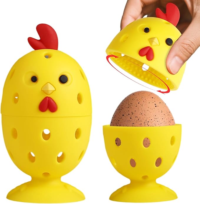 4PCS Egg Scrubber for Fresh Eggs, Silicone Cleaning Brush with Cute Chick Design, Reusable Rotating Egg Wash Brush Multipurpose for Easter Kitchen Vegetable Fruit Cleaner (Yellow)