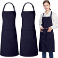 Jubatus 2 Pack 100% Cotton Aprons with 2 Pockets Cooking Chef Kitchen Adjustable Bib Apron for Women Men, Navy Blue