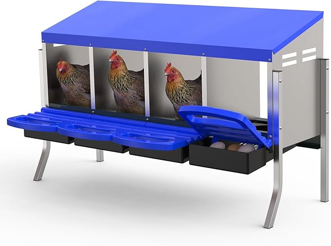 Metal Chicken Nesting Box with Easy-Collect Tray & Lid – 3/4/2x2 Compartment Heavy Duty Roll Away Nesting Boxes for Chickens, Wall Mount or Freestanding, Galvanized Steel Hen Laying Box for Coop