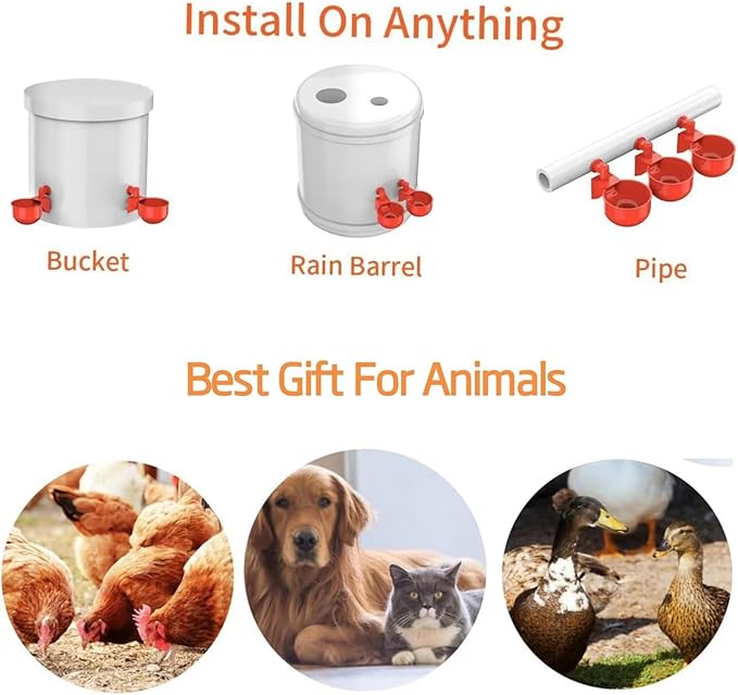 Professional Chicken Waterer Cups, 8pcs Large Chicken Water Feeder, Automatic Chicken Water Dispenser, Poultry Drinker Set, Solution for Various Poultry Watering with Matching Drill