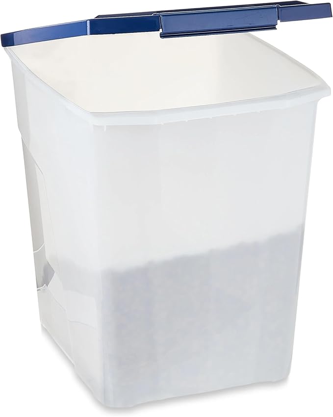 Pet Food Storage Container, Clear and White, 50 lb Capacity, BPA-Free Plastic, Airtight Seal, Flip-Top Lid, Rectangular, 15x12.5x24 Inches (25 lbs)
