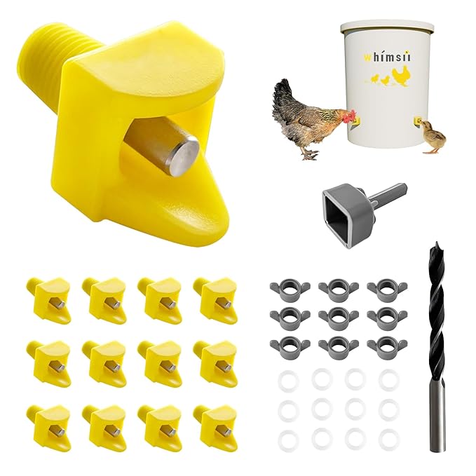 Chicken Waterer Nipples, Horizontal Side Mount, Anti-Leak Automatic Water System for Poultry, Suitable for Chickens, Duck, Quail, Pack of 12, Includes Drill Bit & Installation Tool