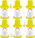 12 Pack 1.5L Baby Chicken Feeder and Waterer Set Top Bird Small Poultry Feeding for Pigeon Chick Drinker Duckling Quail Feeding Dispenser (Yellow)