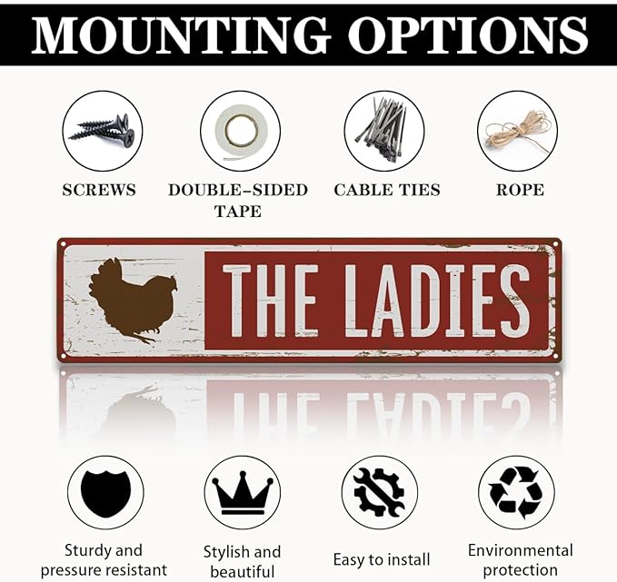 Rustic Farmhouse Style Chicken Coop Sign, Metal Outdoor Chicken House Signs, The Ladies Funny Chickens Coop Signs, Retro Metal Tin Sign, Farmhouse Decor, Backyard Hen House Gift 15.8x4 Inch