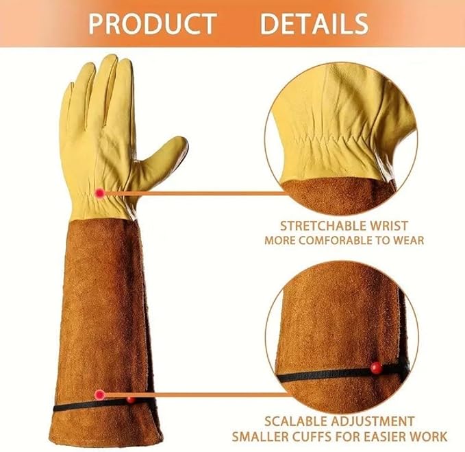Leather Work Gloves, Reinforced Durable Gardening Gloves,Cowhide Work Gloves,Puncture & Cut Resistant