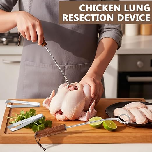 Stainless Steel Lung Remover with 2 Tweezers Chicken Tendon Remover Tool, Lung Scraper of Chicken Processing Equipment for Chickens and Ducks That Improves Efficiency Easy to Clean