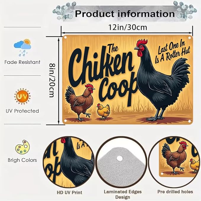 Chicken Coop The Fluffy Butt Hut Last One in is A Rotten Egg Outdoor Decorative Tin Sign for Yard Patio Farmhouse 12x8 Inch