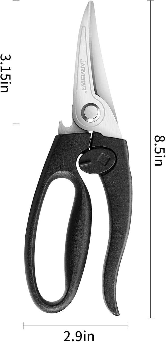 JARVISTAR Poultry Shears Heavy Duty Professional, All Purpose Sharp Kitchen Scissors with Spring Loaded Handle and Safety Lock, 8.5" Cooking Scissors for Chicken, Poultry, Food, Meat