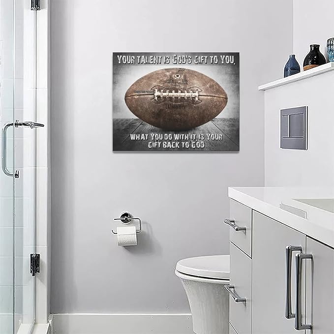 Vintage Football Sport Poster Wall Decor Inspirational Quotes Rugby Pictures Canvas Prints Framed Artwork Home Decor For Boys Room Bedroom Gym 16"x12"