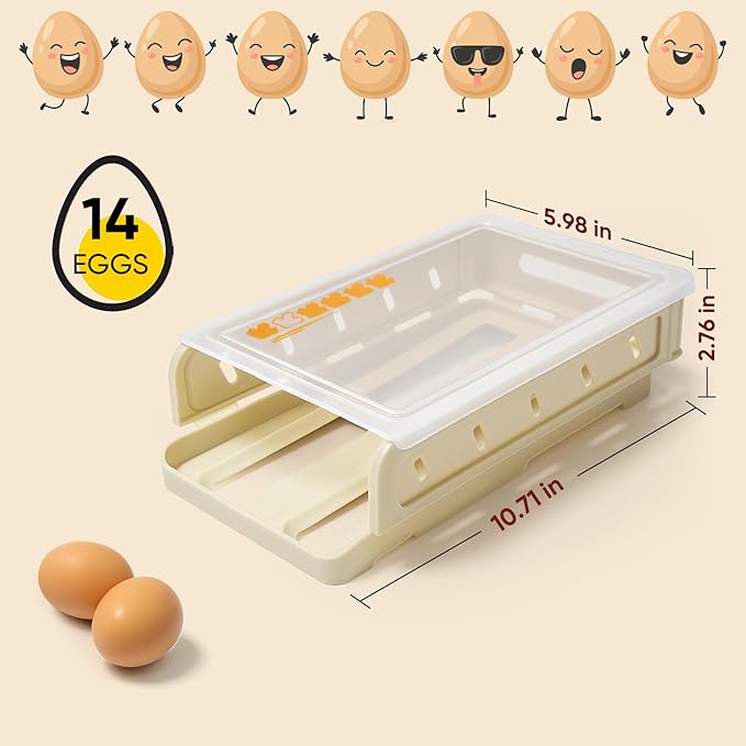 Automatic Rolling Egg Holder for Refrigerator, 1-Pack Stackable Egg Storage Containers, Smooth Glide Track, Steady Base & Dishwasher Safe