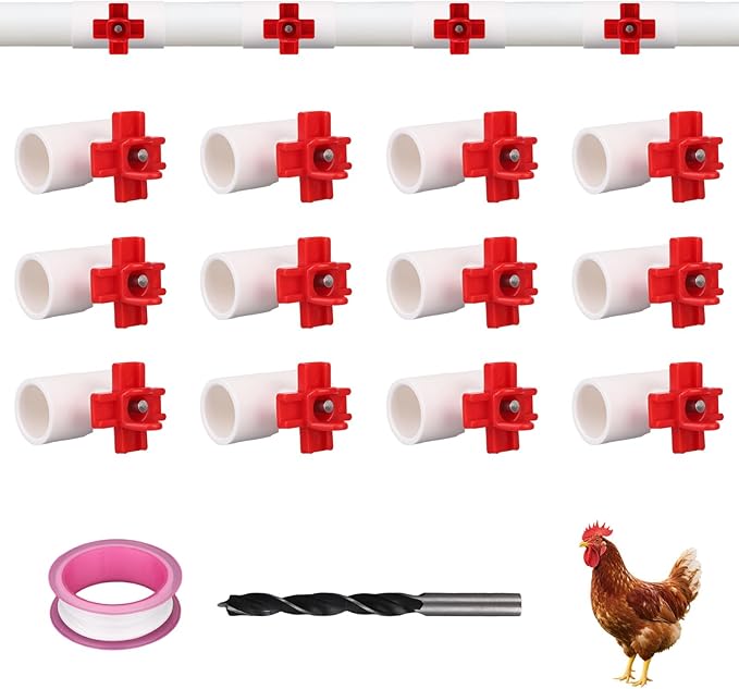 12 Pack Horizontal Chicken Waterer Nipples with 1/2'' PVC Tee Fittings, DIY Automatic Chicken Watering System for Chickens, Ducks, Quail, Geese and Other Poultry