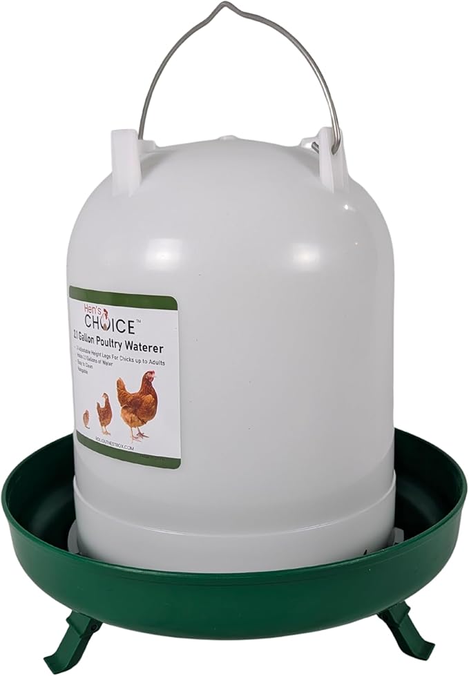 Hen's Choice 8L/2.1 gal Chicken Waterer, Adjustable Legs (Green)