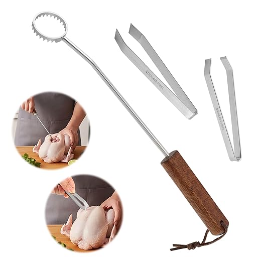 Stainless Steel Lung Remover with 2 Tweezers Chicken Tendon Remover Tool, Lung Scraper of Chicken Processing Equipment for Chickens and Ducks That Improves Efficiency Easy to Clean