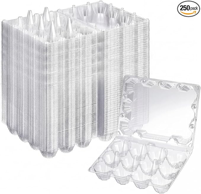 Zubebe 250 Pcs Plastic Egg Cartons Clear Egg Cartons Bulk Blank Tray for Chicken Farm Business Market Home Refrigerator Storage