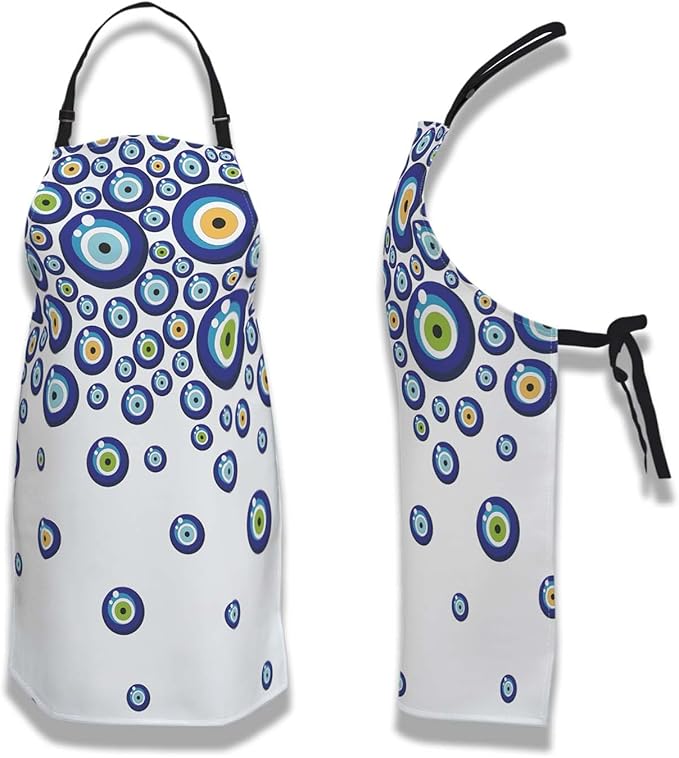 Housekeeping Apron for Women Blue Evil Eye Funny Aprons for Men for Kitchen Cooking Restaurant BBQ Painting Crafting Gardening 27” (W) x 31” (H), Waterproof Aprons