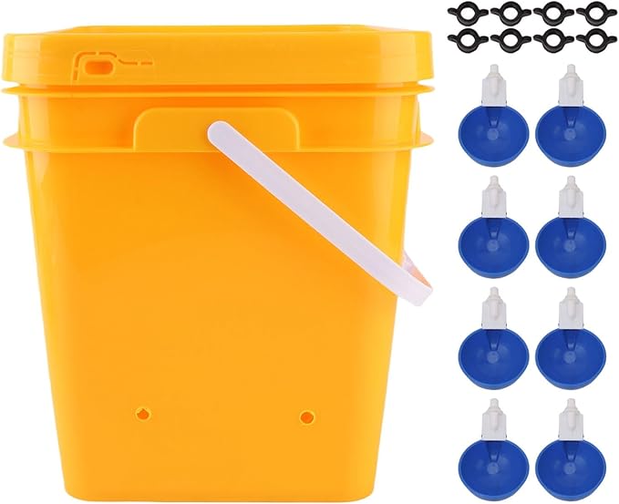 High Capacity Automatic Chicken Waterer Bowl with 12L Handheld Bucket Gravity Watering System for Quail, Easy Installation - Durable Plastic (Bucket + Big Blue Bowl + Black Screws)