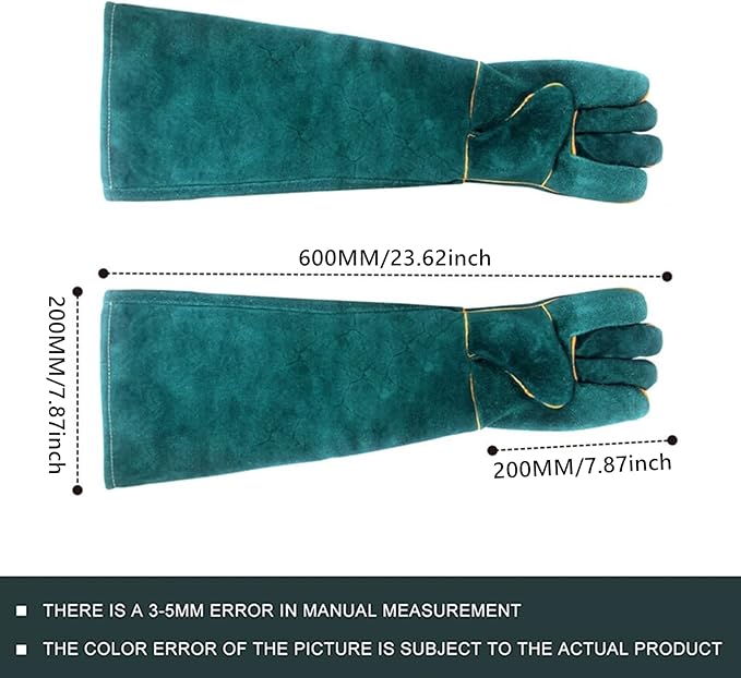 23inch Animal Handling Gloves, Animal Control Gloves Bite Resistant Snake Proof Cowhide Reinforced Leather Protection Dog Training Glove for Cats Scratch Reptiles Birds Falcon Grabbing