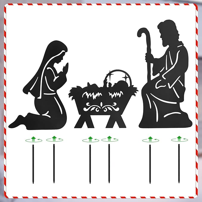 Nativity Silhouette Outdoor,Black Silhouette Nativity Scene for Yard Stake,Set of 3 Christmas Ornaments for Outside