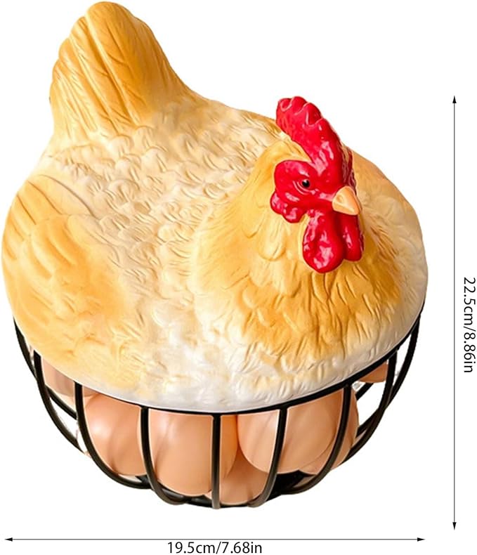 Chicken Egg Basket, Egg Storage Basket with Chicken Cover Chickens Eggs Holder Countertop for Gathering Eggs Black Wire Collection Baskes Decorative Storage Container for Kitchen Counter