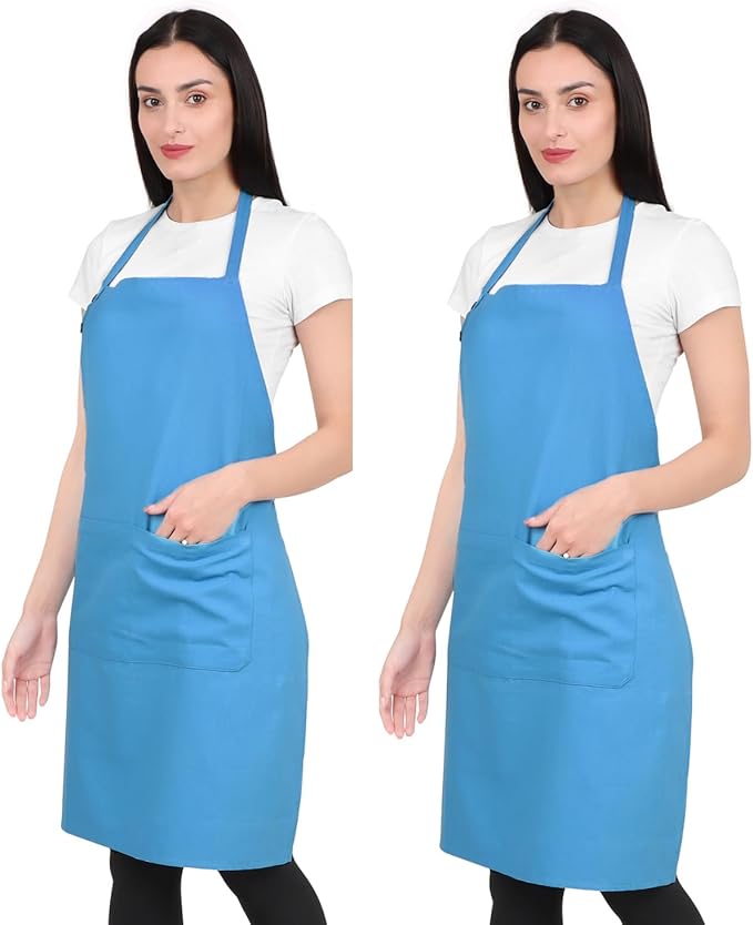 Kitchen Apron Cotton Waterdrop Resistant with adjustable Aprons for Women with Pockets 9 Color option Cooking