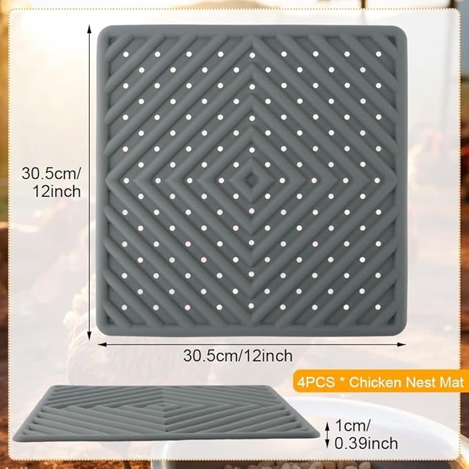 4Pcs Washable Chicken Nesting Box Pads for Laying Eggs, Reusable Bedding Nest Box Liners, Nesting Pads for Chicken Coop, Grey 12''x12''