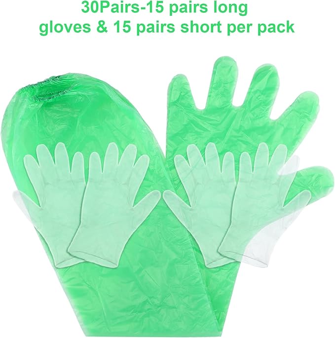Honeydak 30 Pairs Field Dressing Gloves Disposable Deer Gutting Hunting Cleaning Gloves with Long and Short Mitten Combo PVC