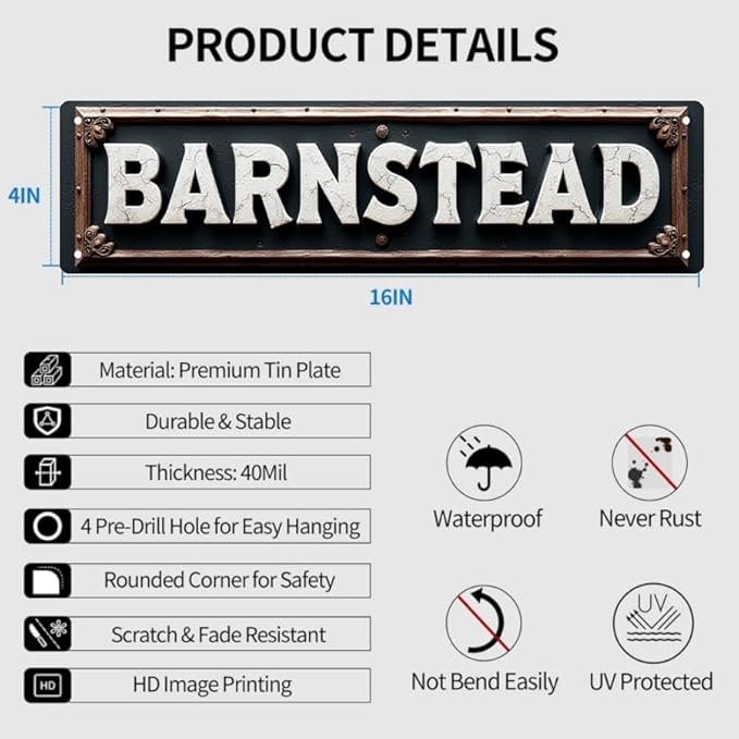 Vintage Barnstead Tin Signs 16 * 4 Inches - Rural-Inspired Wall Art for Patio Bedroom Backyard - Outdoor Signs Vintage Decor Beachy Decor