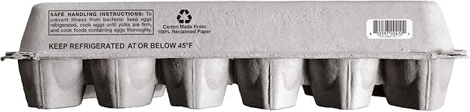 Blank 12-Egg Flat Top Paper Pulp Egg Carton with Nutrition Facts, Safe Handling Info, Optional UPC - 250 Pack