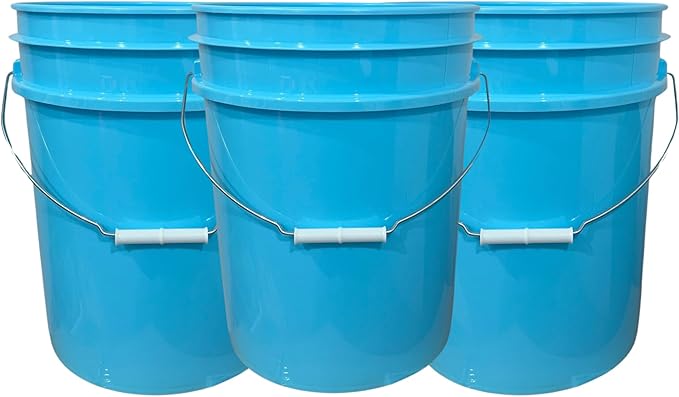 House Naturals 5 Gallon Food Grade Made in USA Plastic Bucket with Screw On Air Tight Double Gasket lid, (Pack of 3) (Aqua Buckets -Aqua Lids)