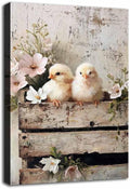 MNFGMH Farmhouse Easter Canvas Spring Chicks with Flowers Rustic Country Wall Art Spring Easter Wall Decoration Wooden Frame 20x30 inch