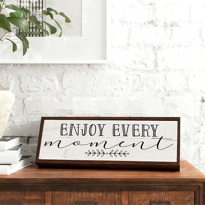 Inspirational Wood Decors, Enjoy Every Moment Sign, Decorative Wooden Wall Plaque, Wall Decor Art, Home Decor for Living Room, Housewarming Gift 9.5x3.1x1 inches
