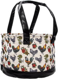 Fluffy Layers by RentACoop Egg Collecting Bag – Durable Coated Canvas and Easy-to-Clean Bottom & Handles – Reusable Farm Egg Basket (Roosters and Roses)