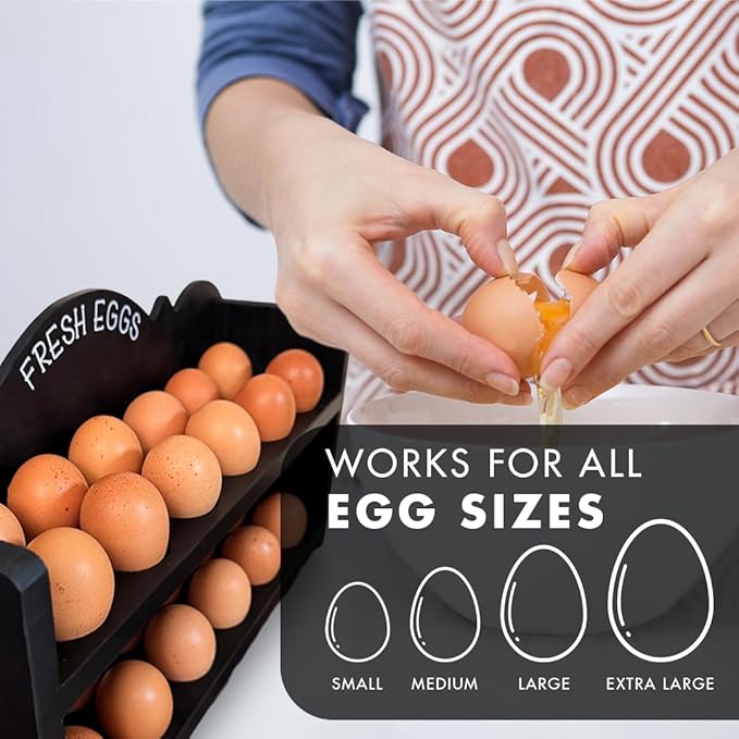Black Premium Pine Wooden Egg Holder 2-Tier Durable 24-Egg Storage Solution Ideal for Modern and Rustic Kitchen Fresh Eggs