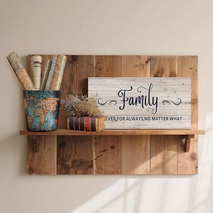 Family Signs Wall Art Family Forever For Always No Matter What Rustic Wood Hanging Plaque Wall Decor Inspirational Quote Wooden Prints for Living Room Bedroom Home House Decoration 6x12 Inch