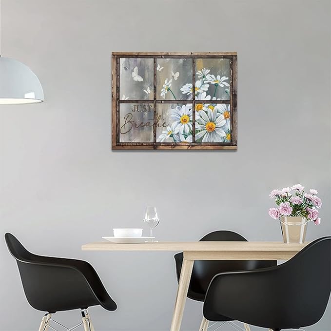 Daisy Wall Decor Rustic Flower Wall Art Farmhouse Window Daisies Pictures Bathroom Decor Country Butterfly Canvas Prints Just Breathe Artwork Home Office Decoration For Kitchen Bathroom Living Room