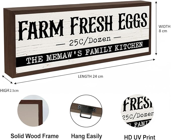 Country Style Kitchen Decor, The Memaw's Family Kitchen Sign, Rustic Framed Wall Plaque, Farmhouse Decor for Home Cottage, Funny Gift for Mom Grandma 9.5x3.1x1 inches