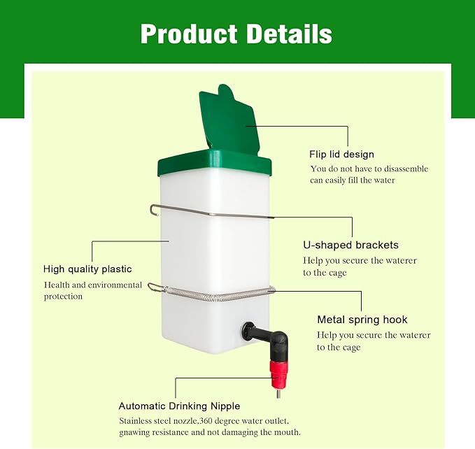 Automatic Drinker System Chick Water Cups 1L Hanging Automatic Fill Chick Cup Drinker Waterer Used for Cages (Green, 1)