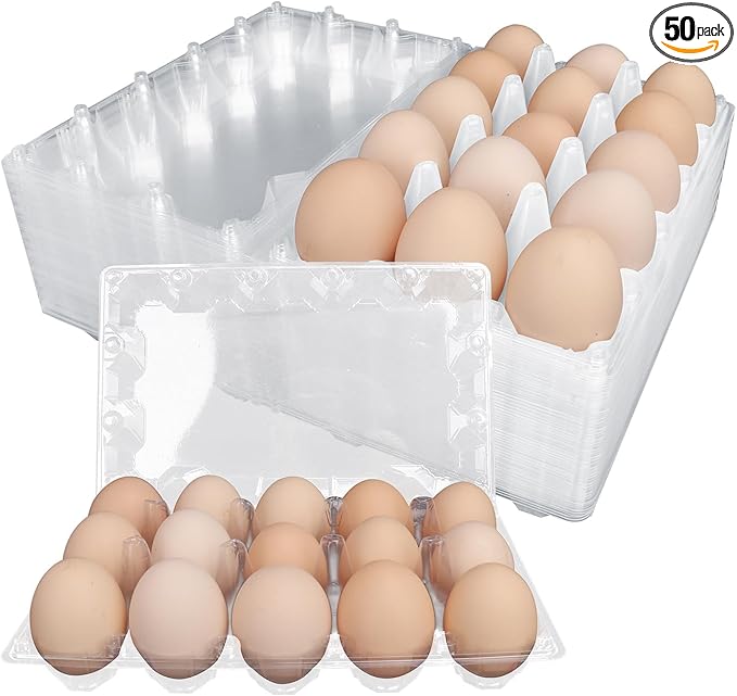 Plastic Egg Cartons Bulk 3x5 Egg Holders Style Holds 15 Eggs - Half Dozen Storage Perfect for Family Pasture, Groceries Chicken Farm, Refrigerator Storage (15 Grids) 50 Pack