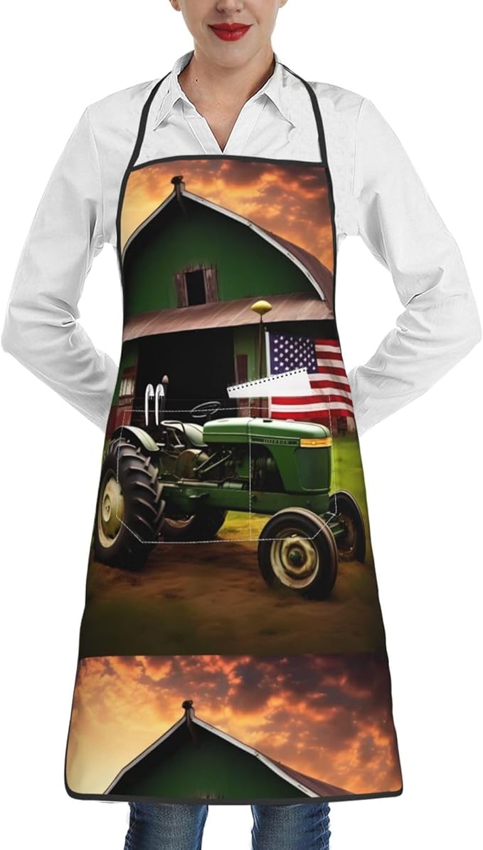 Old Tractor Photo Farm Adjustable Apron For Cooking, Baking And Barbecue-A Stylish And Practical Kitchen Apron With Pockets, Suitable For Home Cooks And Professionals