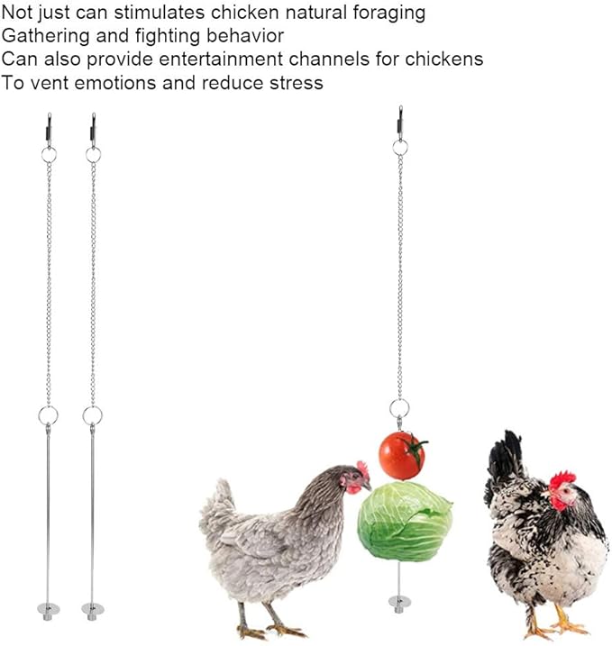 FILFEEL Chicken Feeder, 60cm Chicken Accessories Hanging Feeder with Stainless Steel Hanging Chain Hook for Hens Large Birds Pet