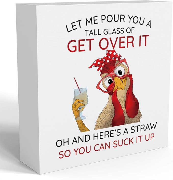 Rooster Decor Motivational Rooster Kitchen Decoration Inspirational Desk Office Decor for Women Farm Animal Decoration Wooden Box Decor Sign for Home Bedroom Classroom Shelf Table