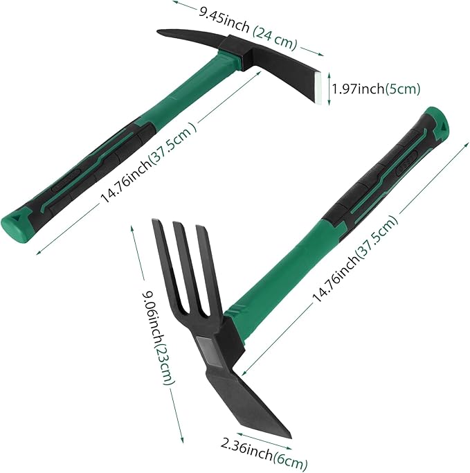 2pcs Pick Axes for Digging and No Installation Required Garden Hoe and Cultivator Hand Rake Garden Tool Durable and Comfortable Handle Mattock Weeding Hoe（Light Blue）