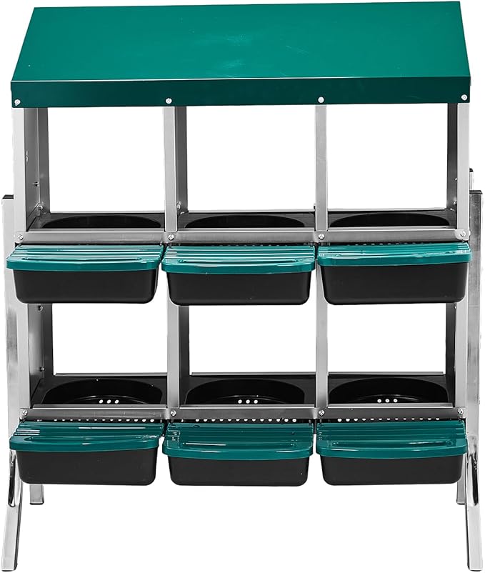 Metal Chicken Nesting Box,6 Compartment Nesting Box for Laying Eggs,Cleanable Pull Out Hen Roosting Boxes,Wall Mount Chicken Brooder Boxes,with Perch,for Hens Gooses Ducks Poultry Farms (Green)