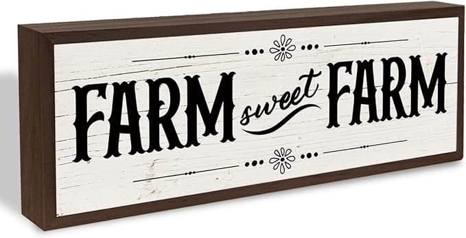 Farmhouse Decor, Farm Sweet Farm Sign, Wall Tabletop Decor, Wood Framed Sign for Home Decors, Cottage Decors, Sweet Home Decoration 9.5x3.1x1 inches