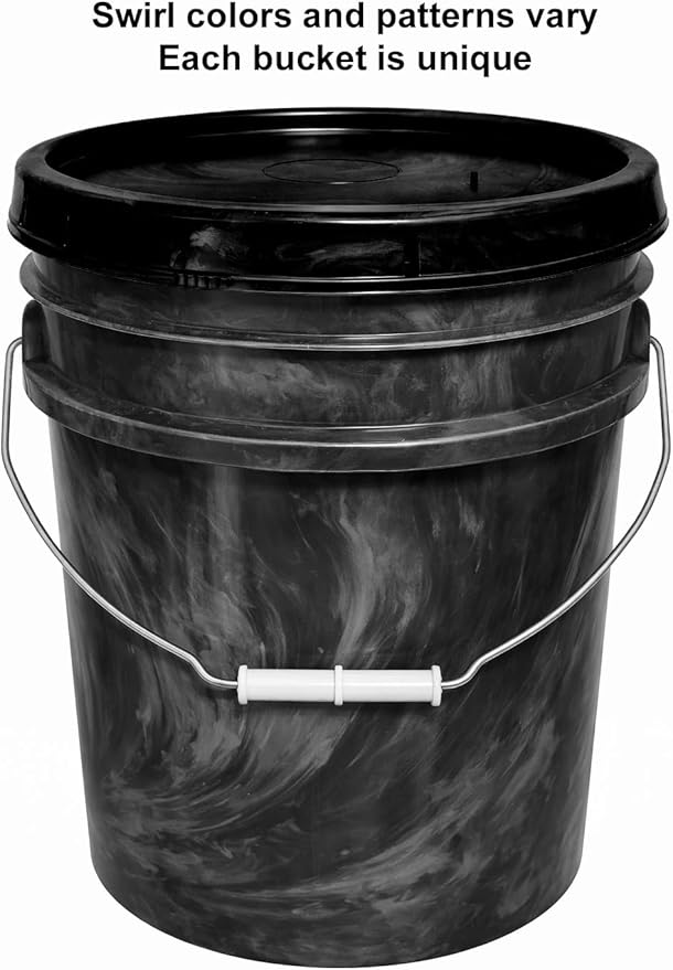 5-Gallon Bucket with Airtight Lid – Made in USA, Food Grade BPA Free Plastic, Heavy Duty Multi-Use, Metal Handle with Grip, Stackable Storage – Mystery Swirl, 3 Pack