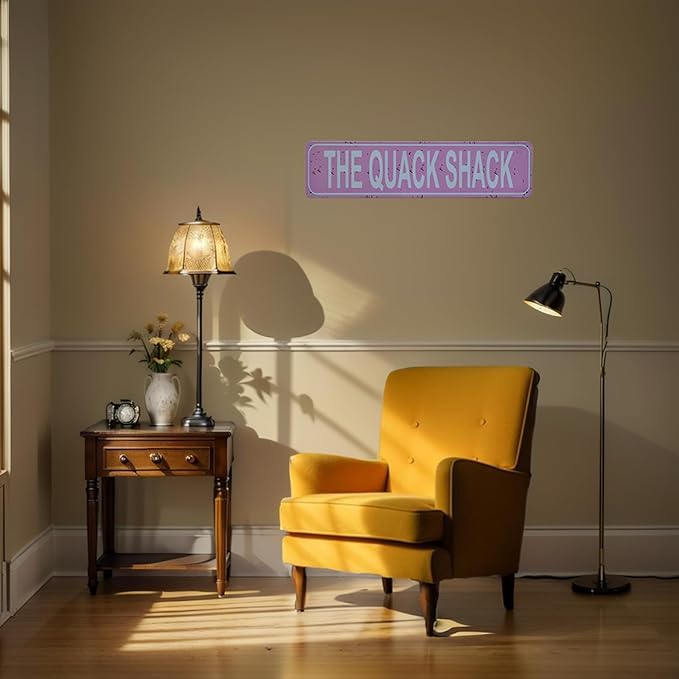 Quack Shack Retro Metal Tin Sign - Duck Waterfowl Chicken Coop Decor, Rustic Street Sign, Door Name Plate Plaque for Farmhouse Pub, Bar, Home Wall Art 16x4 Inch (pink)