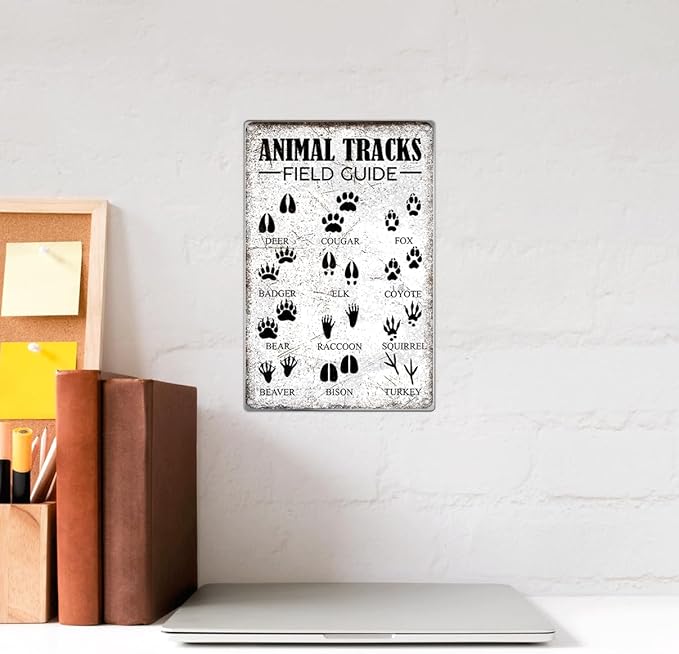 Animal Tracks Field Guide Metal Sign Educational Wall Art Decor For Home Cabin Lodge Rustic Nature Enthusiasts 8 x 12 Inch Vintage Kitchen Aluminum Outdoor Indoor