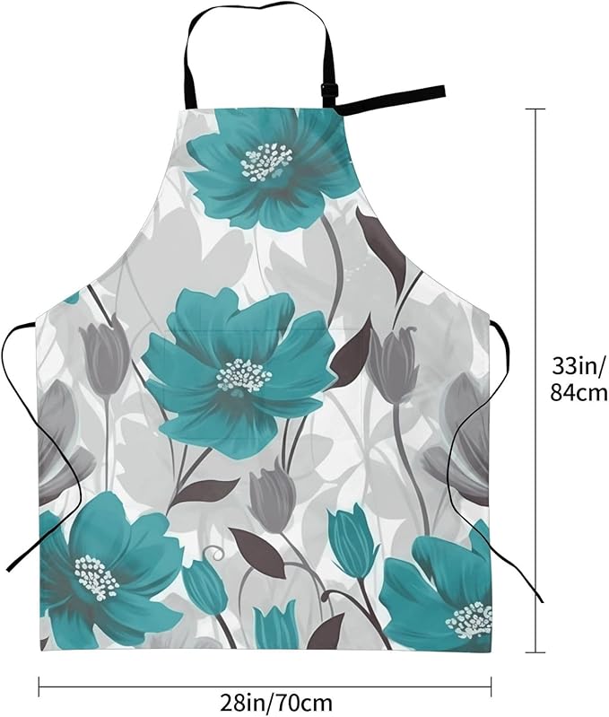 Aprons for Women with Pockets Waterproof Apron Adjustable Bib Turquoise Blue Gold Marble Apron Chef Apron