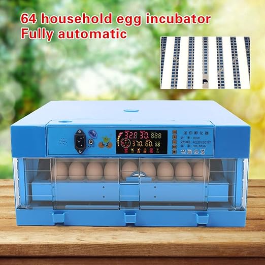 64 Eggs Incubator, Automatic Smart Eggs Digital Incubator Household Mini Incubator Box Egg Water Bed w/Fully Automatic Egg Turning and Humidity Controle for Chickens Goose Birds Ducks